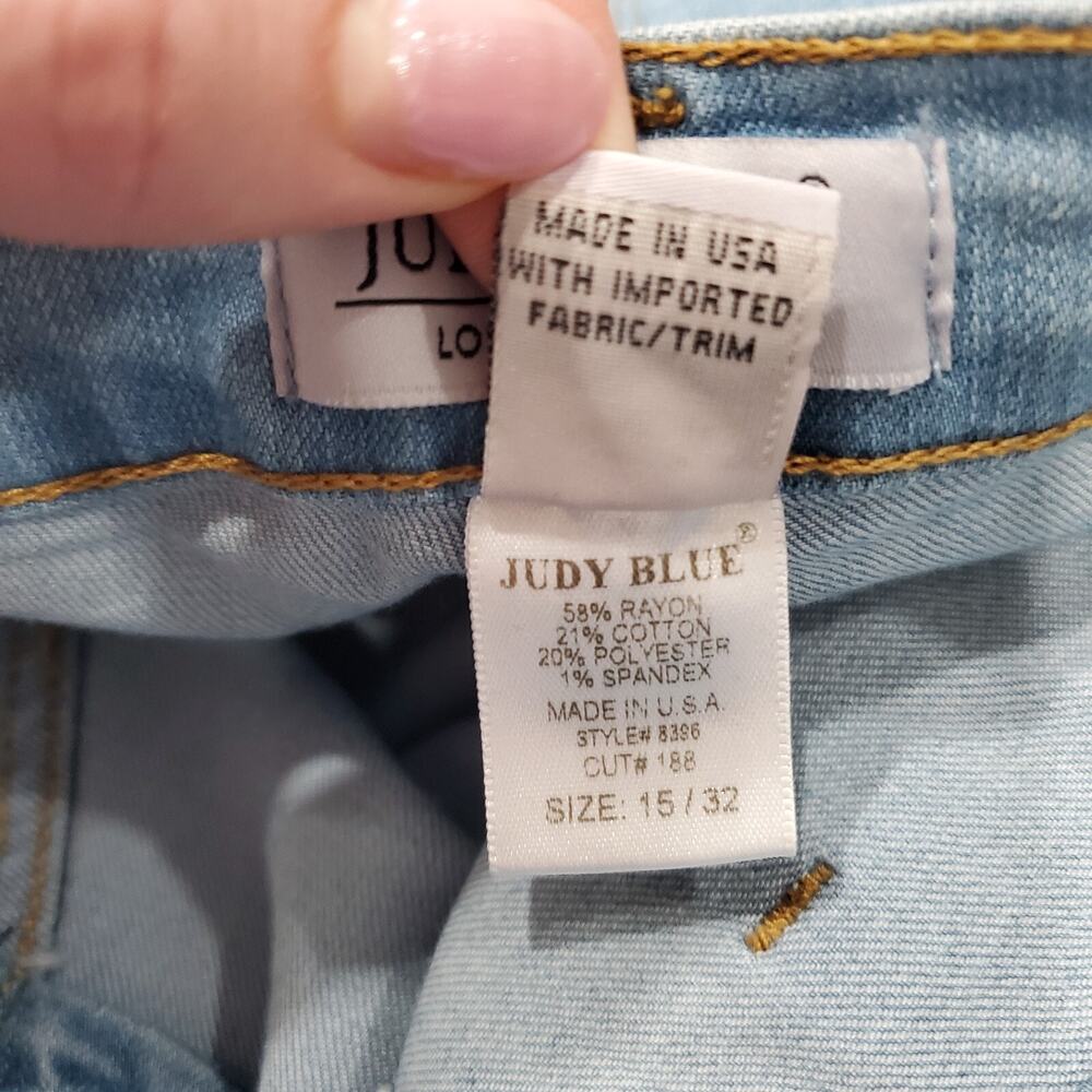 #466. Judy Blue Light Wash Flare Jeans with Raw Hem. - Picture 6 of 7